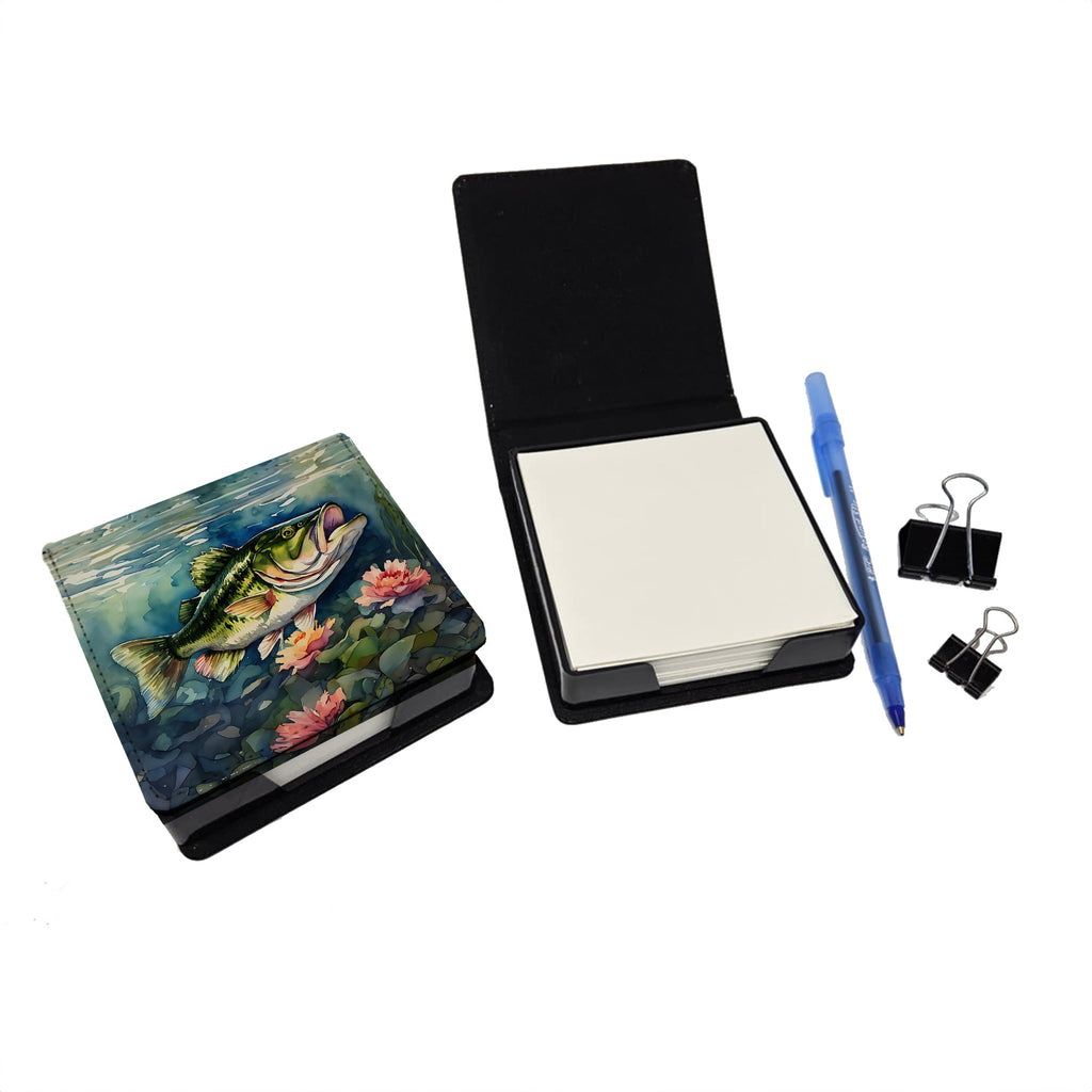 Largemouth Bass PU Leather Note Paper Holder with Artist-Designed Cover, Desk Accessory, Office Gift