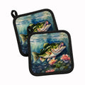 Largemouth Bass Pot Holder Set of 2 Heat Resistant Quilted Hot Pads 7.5 x 7.5 Inch, Insulated Kitchen Trivets for Cooking & Baking