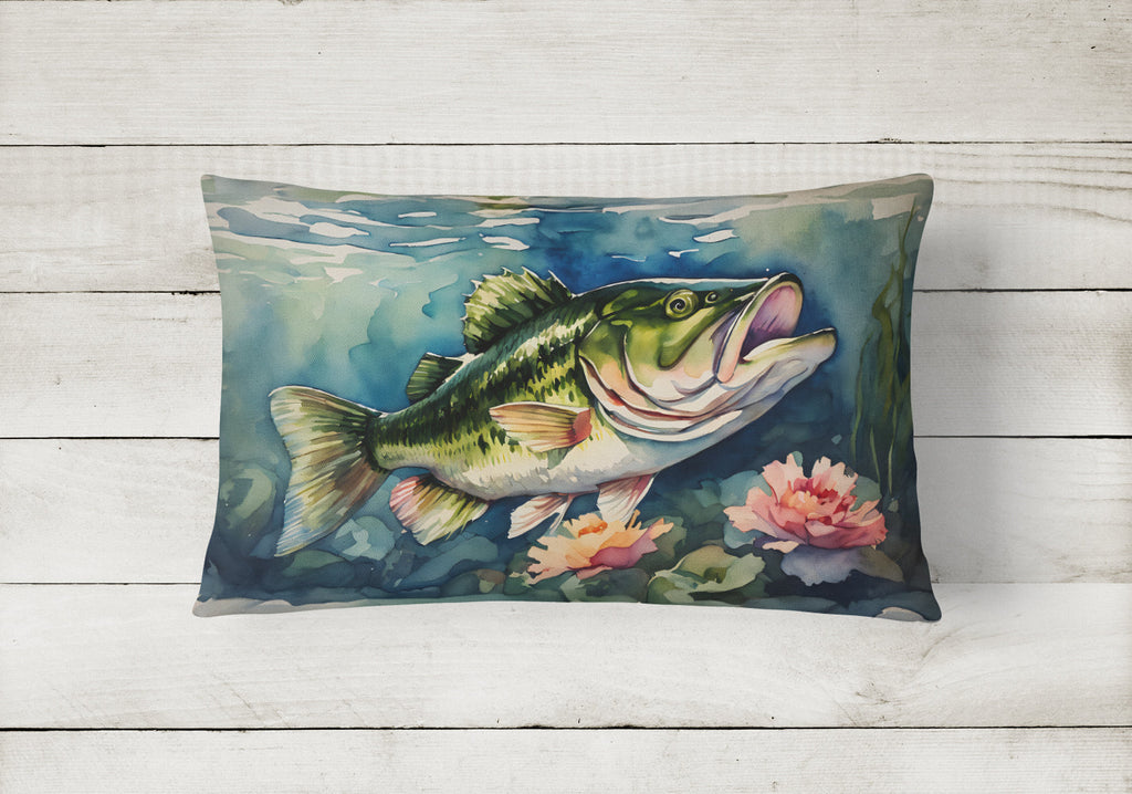 Largemouth Bass Decorative Throw Pillow 12x16 Indoor Outdoor Accent Cushion, Fabric Cover with Insert for Sofa, Bed, Porch & Living Room