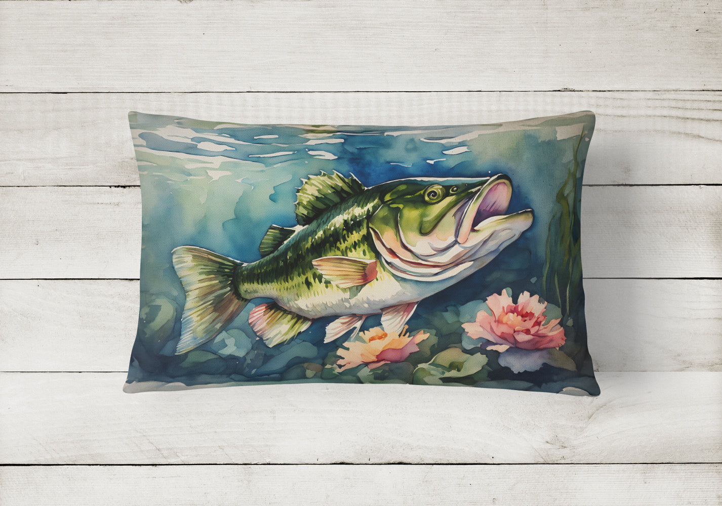 Largemouth Bass Decorative Throw Pillow 12x16 Indoor Outdoor Accent Cushion, Fabric Cover with Insert for Sofa, Bed, Porch & Living Room
