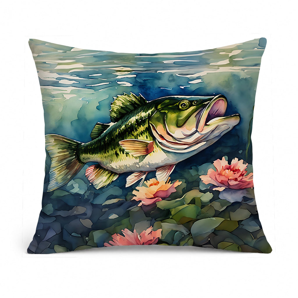 Largemouth Bass Decorative Throw Pillow 14x14 Indoor Outdoor Accent Cushion, Fabric Cover with Insert for Sofa, Bed, Porch & Living Room