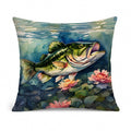 Largemouth Bass Decorative Throw Pillow 14x14 Indoor Outdoor Accent Cushion, Fabric Cover with Insert for Sofa, Bed, Porch & Living Room