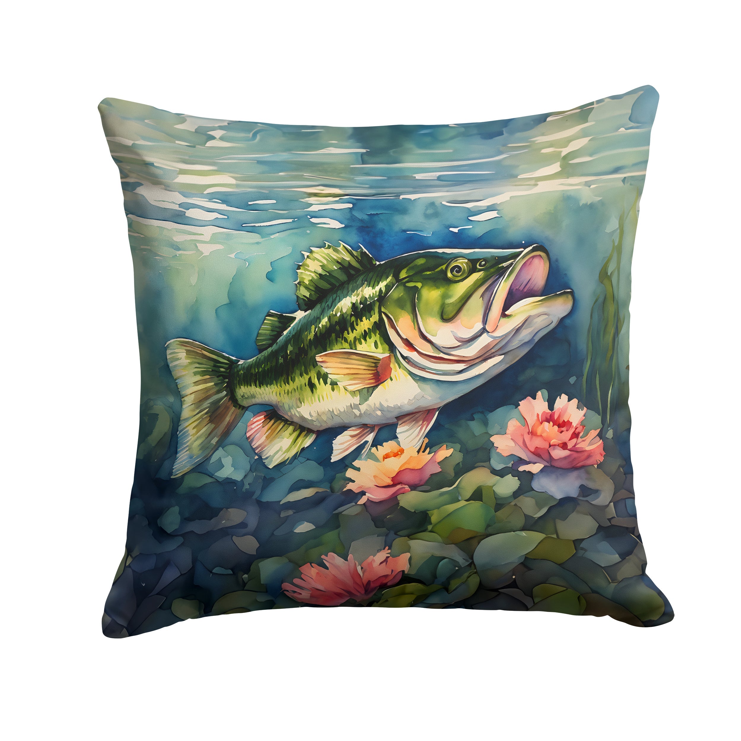 Largemouth Bass Decorative Throw Pillow 18x18 Indoor Outdoor Accent Cushion, Fabric Cover with Insert for Sofa, Bed, Porch & Living Room