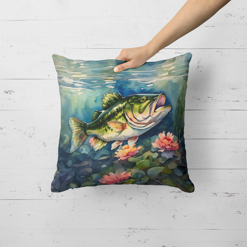 Largemouth Bass Decorative Throw Pillow 18x18 Indoor Outdoor Accent Cushion, Fabric Cover with Insert for Sofa, Bed, Porch & Living Room