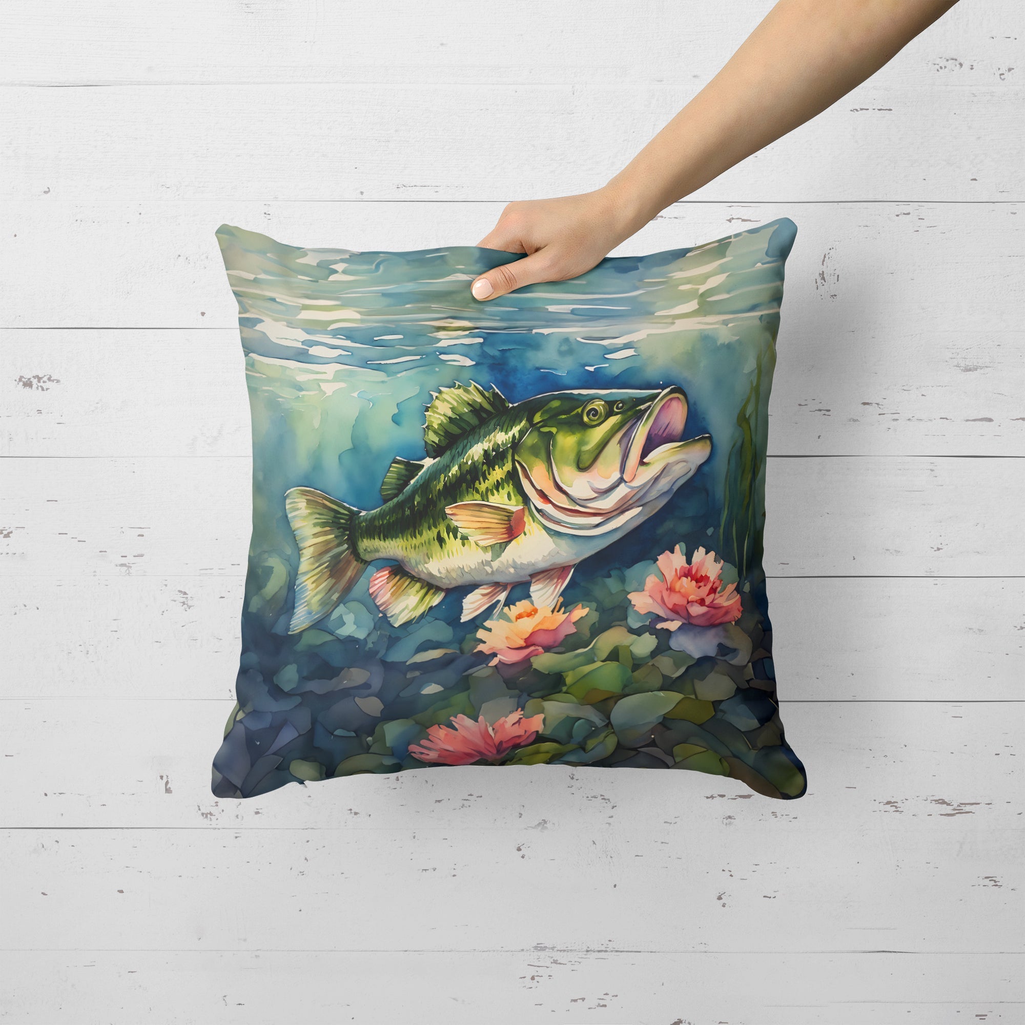 Largemouth Bass Decorative Throw Pillow 18x18 Indoor Outdoor Accent Cushion, Fabric Cover with Insert for Sofa, Bed, Porch & Living Room