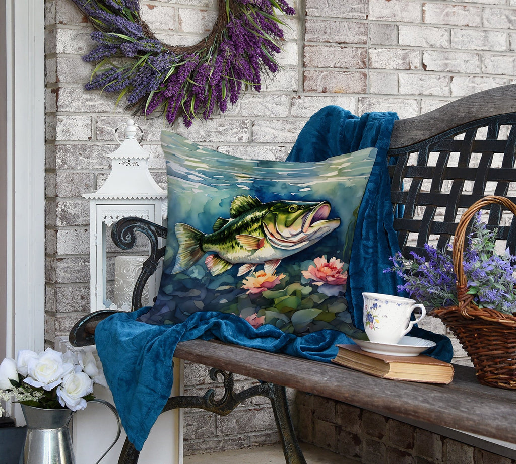 Largemouth Bass Decorative Throw Pillow 18x18 Indoor Outdoor Accent Cushion, Fabric Cover with Insert for Sofa, Bed, Porch & Living Room