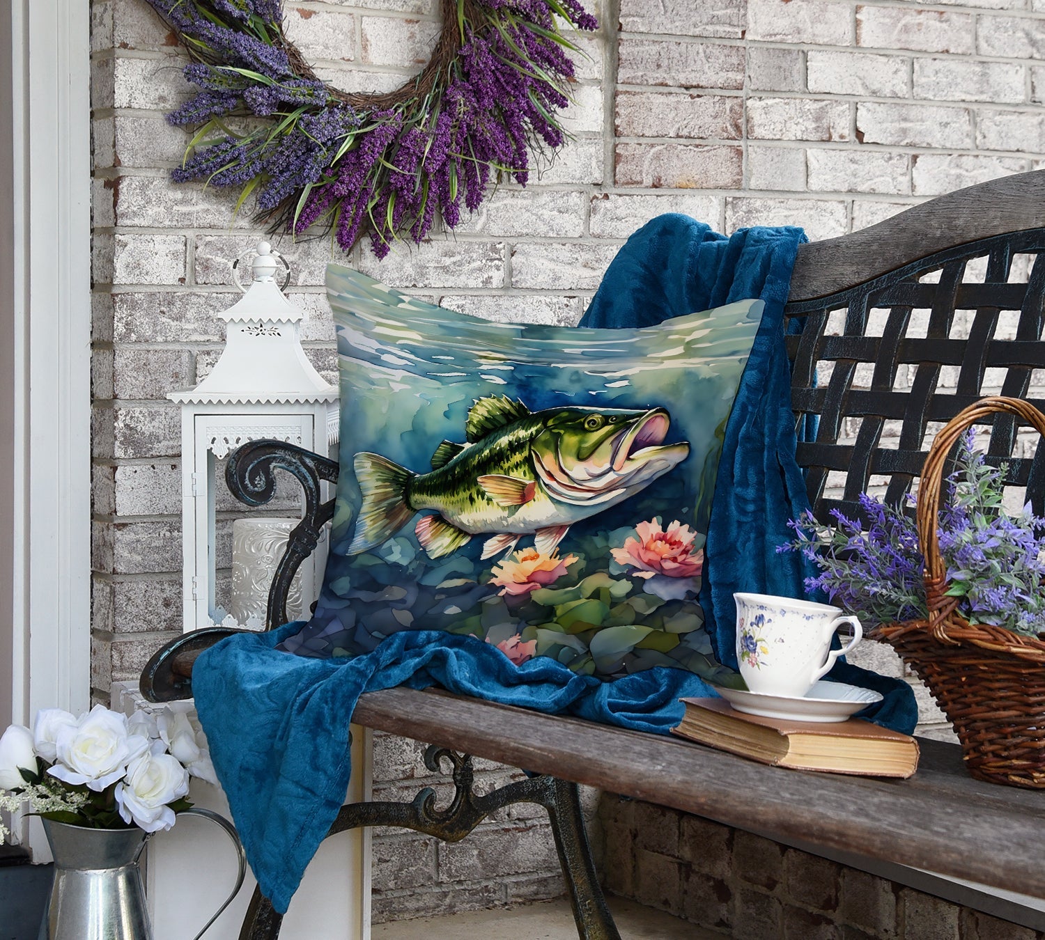 Largemouth Bass Decorative Throw Pillow 18x18 Indoor Outdoor Accent Cushion, Fabric Cover with Insert for Sofa, Bed, Porch & Living Room
