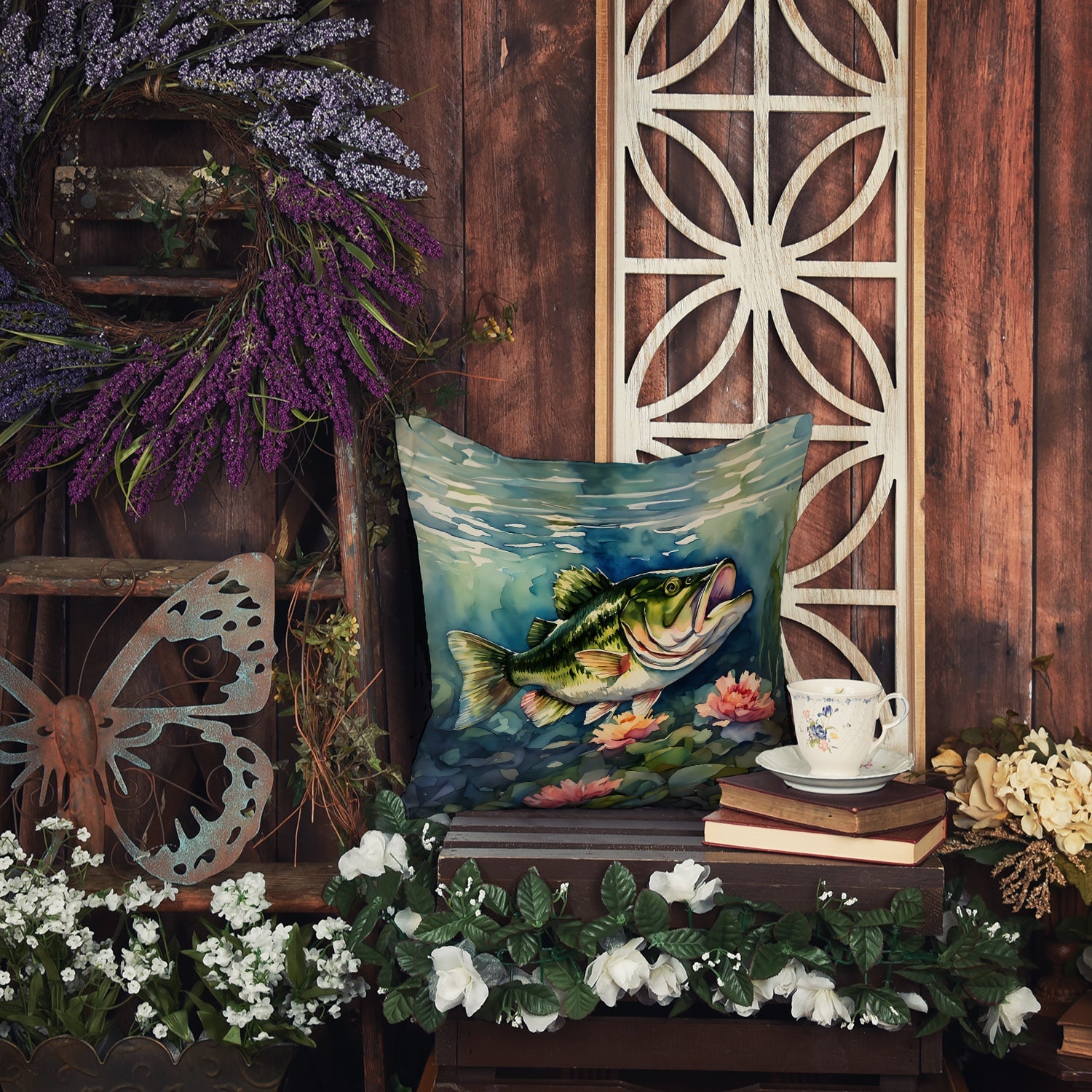 Largemouth Bass Decorative Throw Pillow 18x18 Indoor Outdoor Accent Cushion, Fabric Cover with Insert for Sofa, Bed, Porch & Living Room