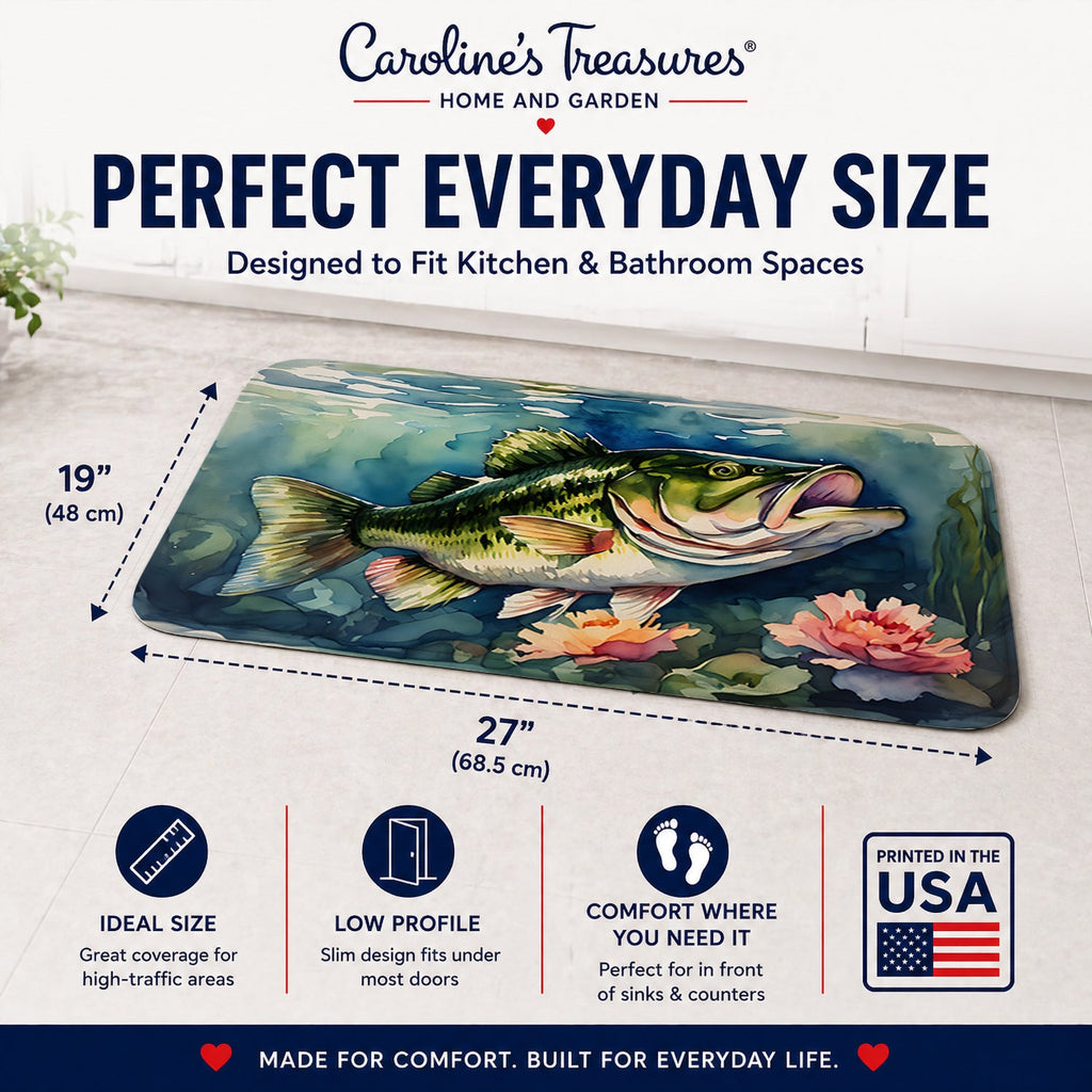 Largemouth Bass Memory Foam Kitchen Mat Machine Washable Anti-Fatigue Cushion Comfort Bath or Kitchen Rug
