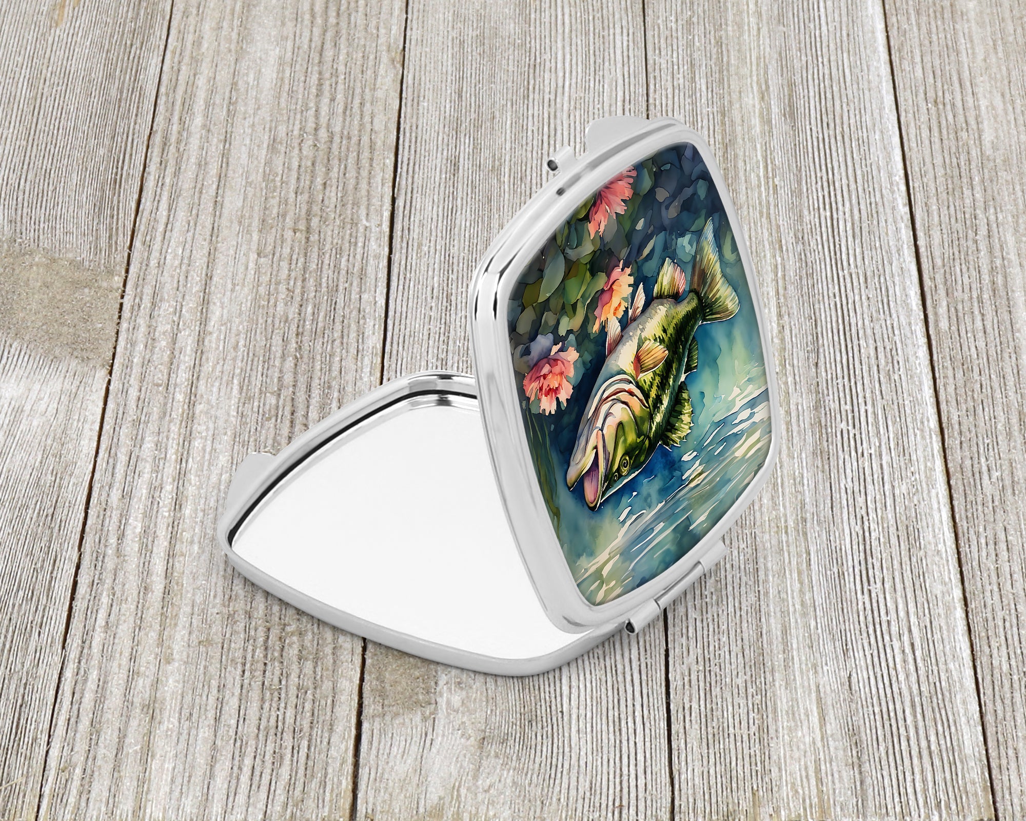 Largemouth Bass Compact Mirror Decorative Travel Makeup Mirror for Women Girls Gifts Pocket Makeup Mirror Folding Handheld
