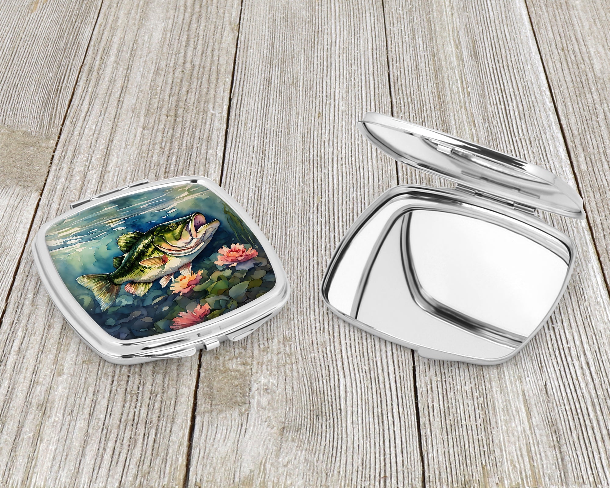 Largemouth Bass Compact Mirror Decorative Travel Makeup Mirror for Women Girls Gifts Pocket Makeup Mirror Folding Handheld