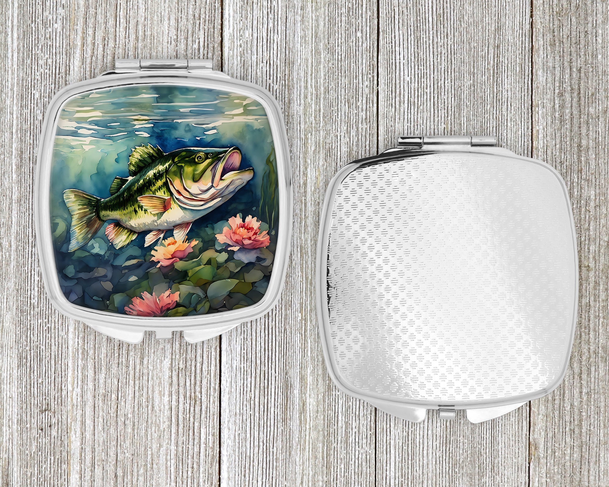 Largemouth Bass Compact Mirror Decorative Travel Makeup Mirror for Women Girls Gifts Pocket Makeup Mirror Folding Handheld