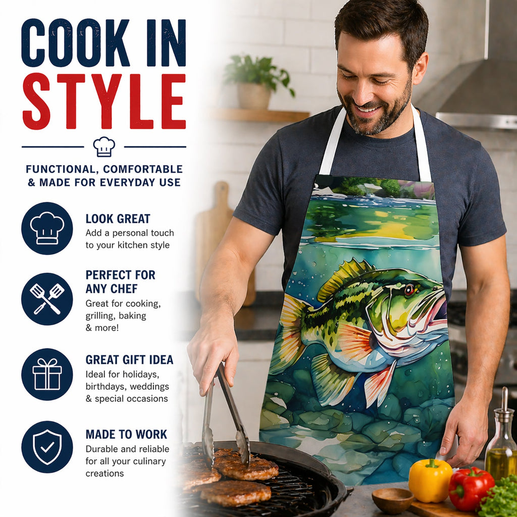 Largemouth Bass Apron Cooking Kitchen Server Baking Crafts Gardening for Adult Women Men, Unisex, Large, Multicolor
