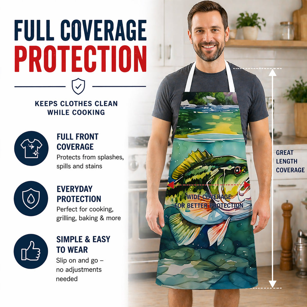 Largemouth Bass Apron Cooking Kitchen Server Baking Crafts Gardening for Adult Women Men, Unisex, Large, Multicolor