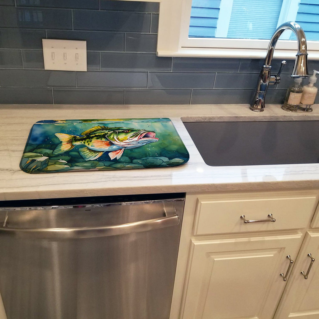 Largemouth Bass Dish Drying Mat Absorbent Dish Drying Mat Pad for Kitchen Counter Dish Drainer Mat for Countertop, 14 x 21", Multicolor
