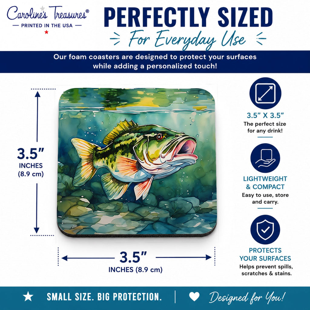 Largemouth Bass Foam Coasters Set of 4 Cup Coasters for Indoor Outdoor, Tabletop Protection, Anti Slip, Mouse pad Material