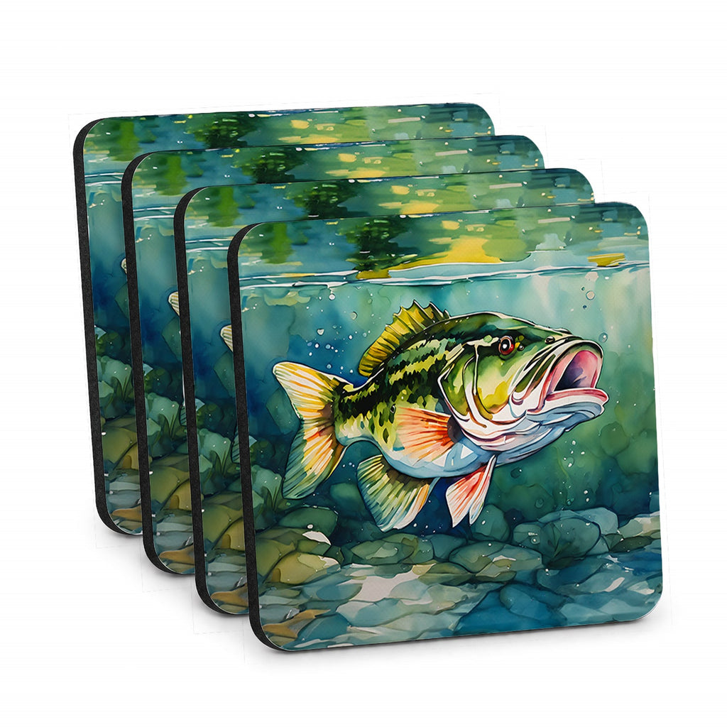 Largemouth Bass Foam Coasters Set of 4 Cup Coasters for Indoor Outdoor, Tabletop Protection, Anti Slip, Mouse pad Material