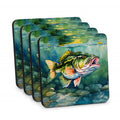 Largemouth Bass Foam Coasters Set of 4 Cup Coasters for Indoor Outdoor, Tabletop Protection, Anti Slip, Mouse pad Material