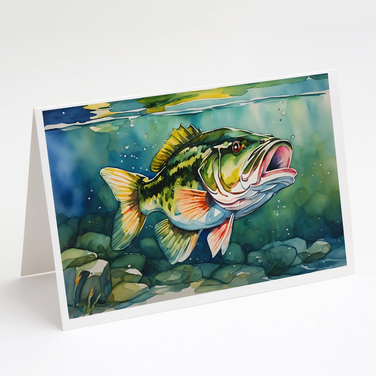 Largemouth Bass Greeting Cards Pack of 8 Blank Cards with Envelopes Whimsical A7 Size 5x7