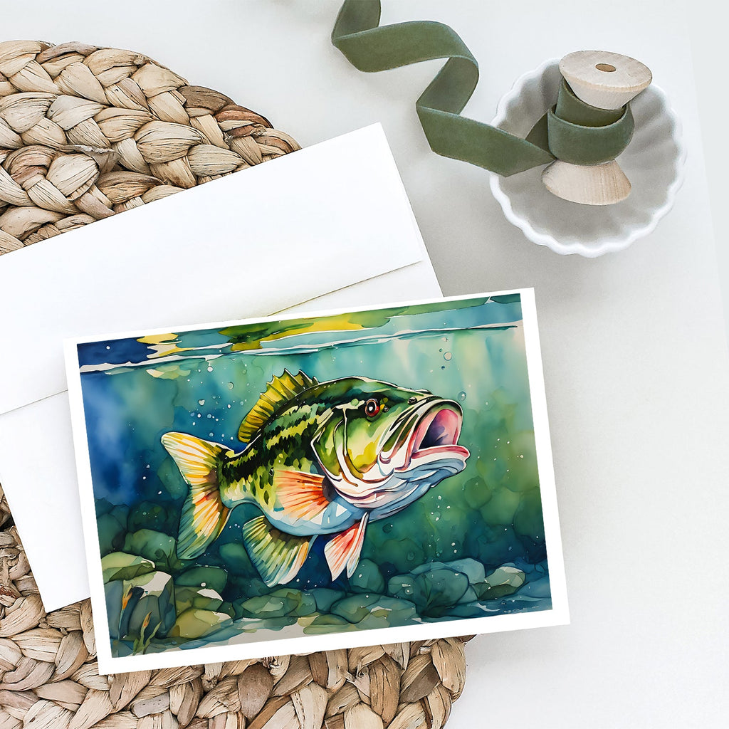 Largemouth Bass Greeting Cards Pack of 8 Blank Cards with Envelopes Whimsical A7 Size 5x7