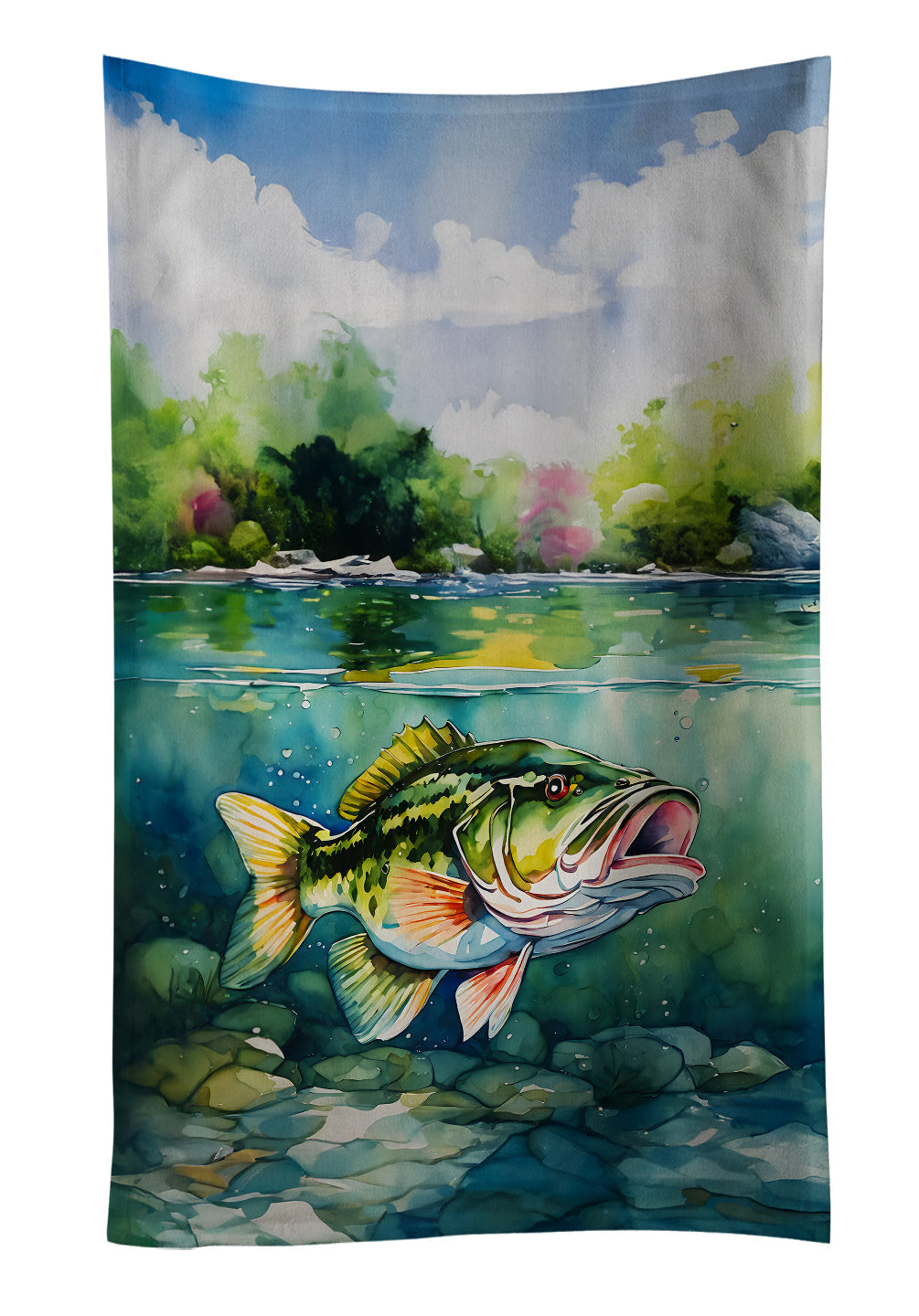 Largemouth Bass Kitchen Towel Velour Plush Front and Cotton Loop Back Machine Washable