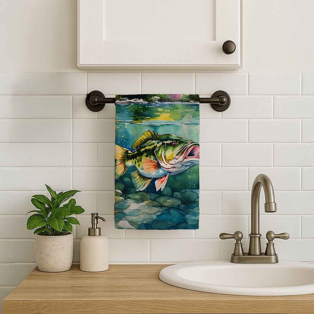Largemouth Bass Kitchen Towel Velour Plush Front and Cotton Loop Back Machine Washable