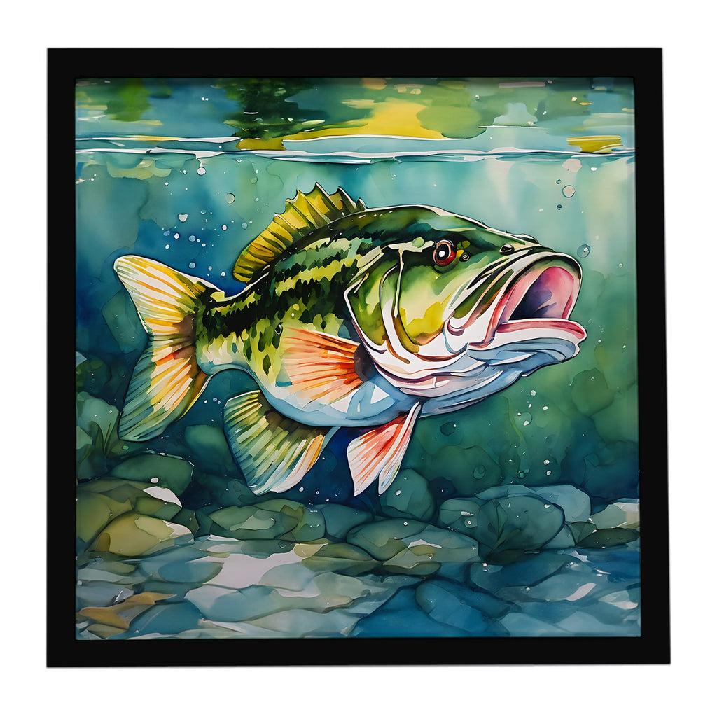 Largemouth Bass Framed Metal Print Bathroom, Kitchen, Office, Home Decor Wall Art Ready to Hang, Square, 8X8
