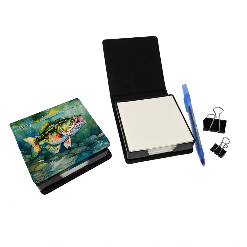 Largemouth Bass PU Leather Note Paper Holder with Artist-Designed Cover, Desk Accessory, Office Gift