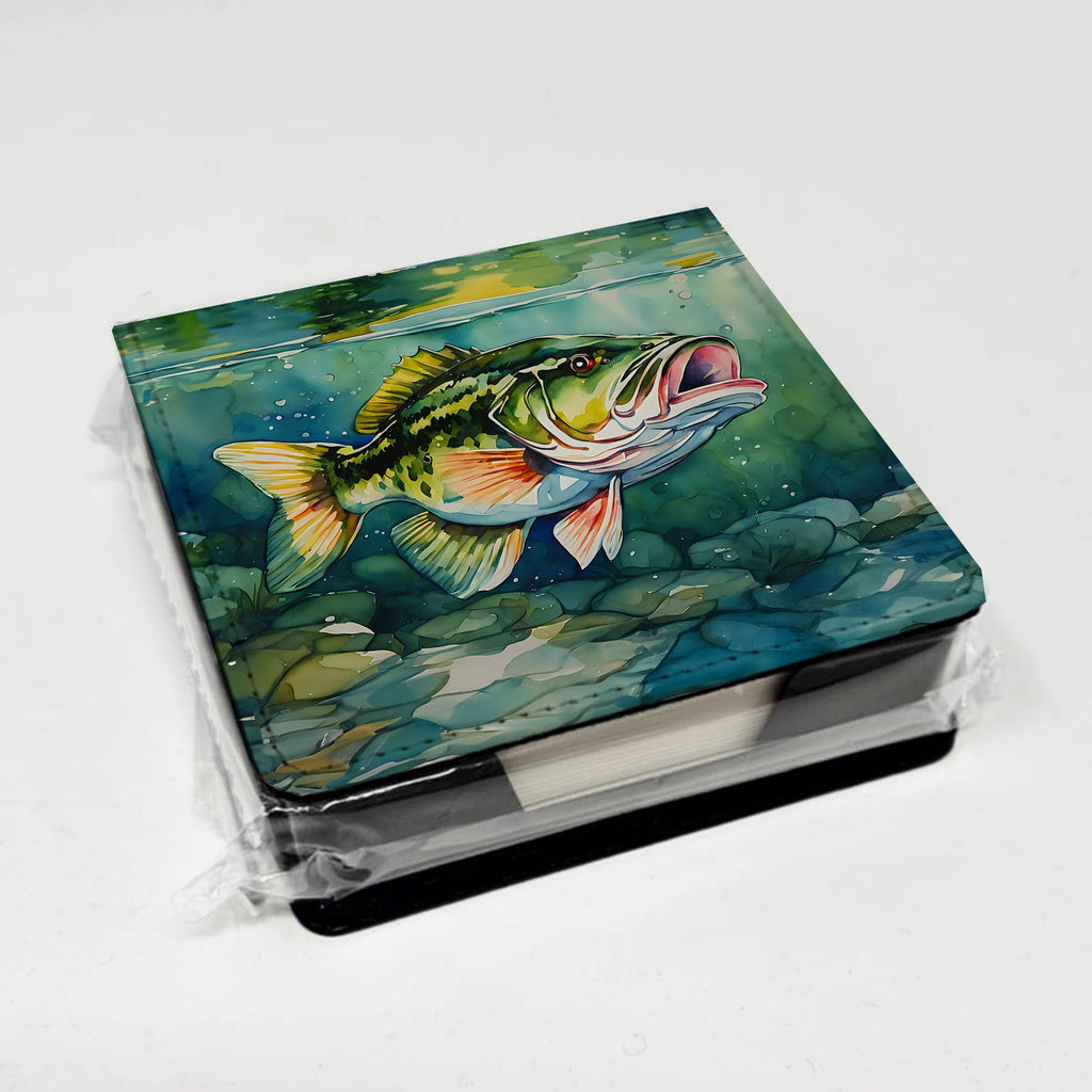 Largemouth Bass PU Leather Note Paper Holder with Artist-Designed Cover, Desk Accessory, Office Gift