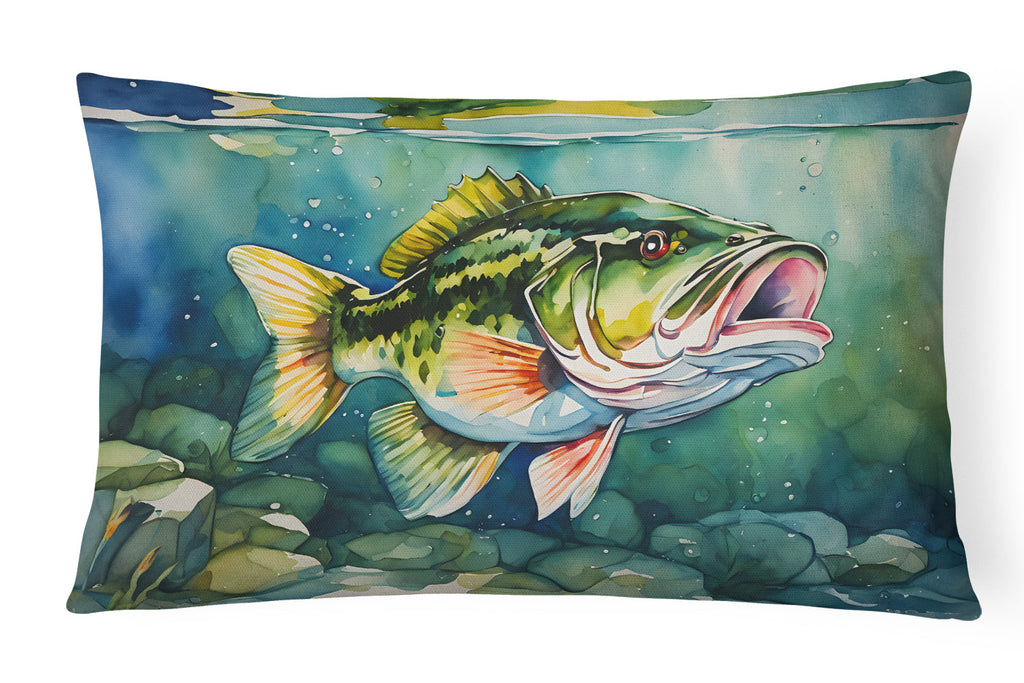 Largemouth Bass Decorative Throw Pillow 12x16 Indoor Outdoor Accent Cushion, Fabric Cover with Insert for Sofa, Bed, Porch & Living Room