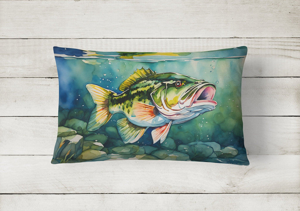 Largemouth Bass Decorative Throw Pillow 12x16 Indoor Outdoor Accent Cushion, Fabric Cover with Insert for Sofa, Bed, Porch & Living Room