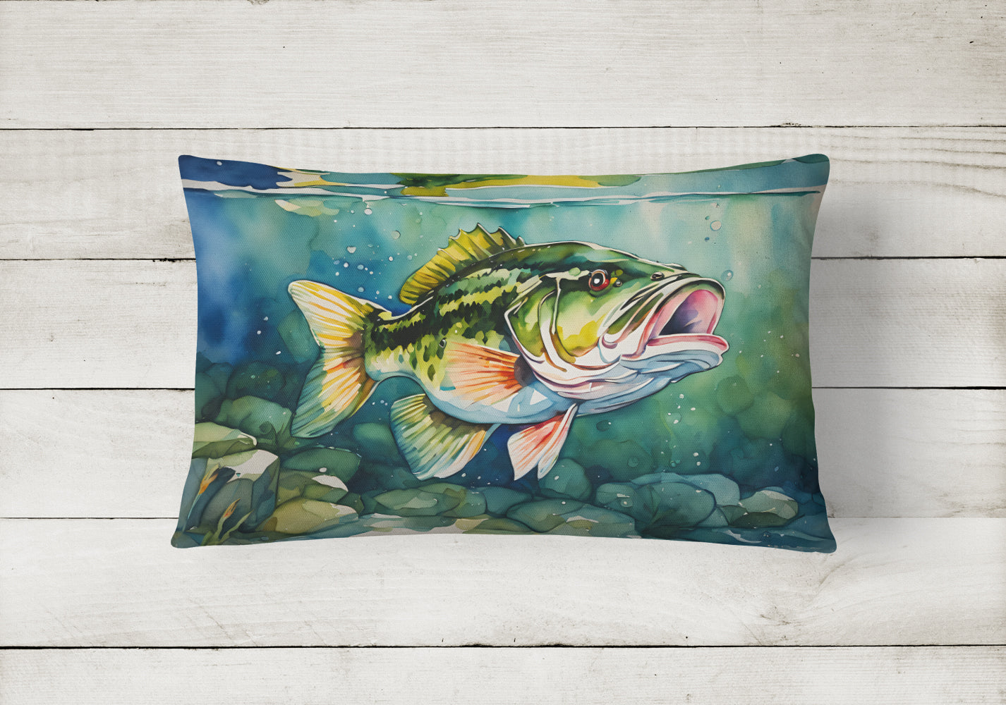 Largemouth Bass Decorative Throw Pillow 12x16 Indoor Outdoor Accent Cushion, Fabric Cover with Insert for Sofa, Bed, Porch & Living Room