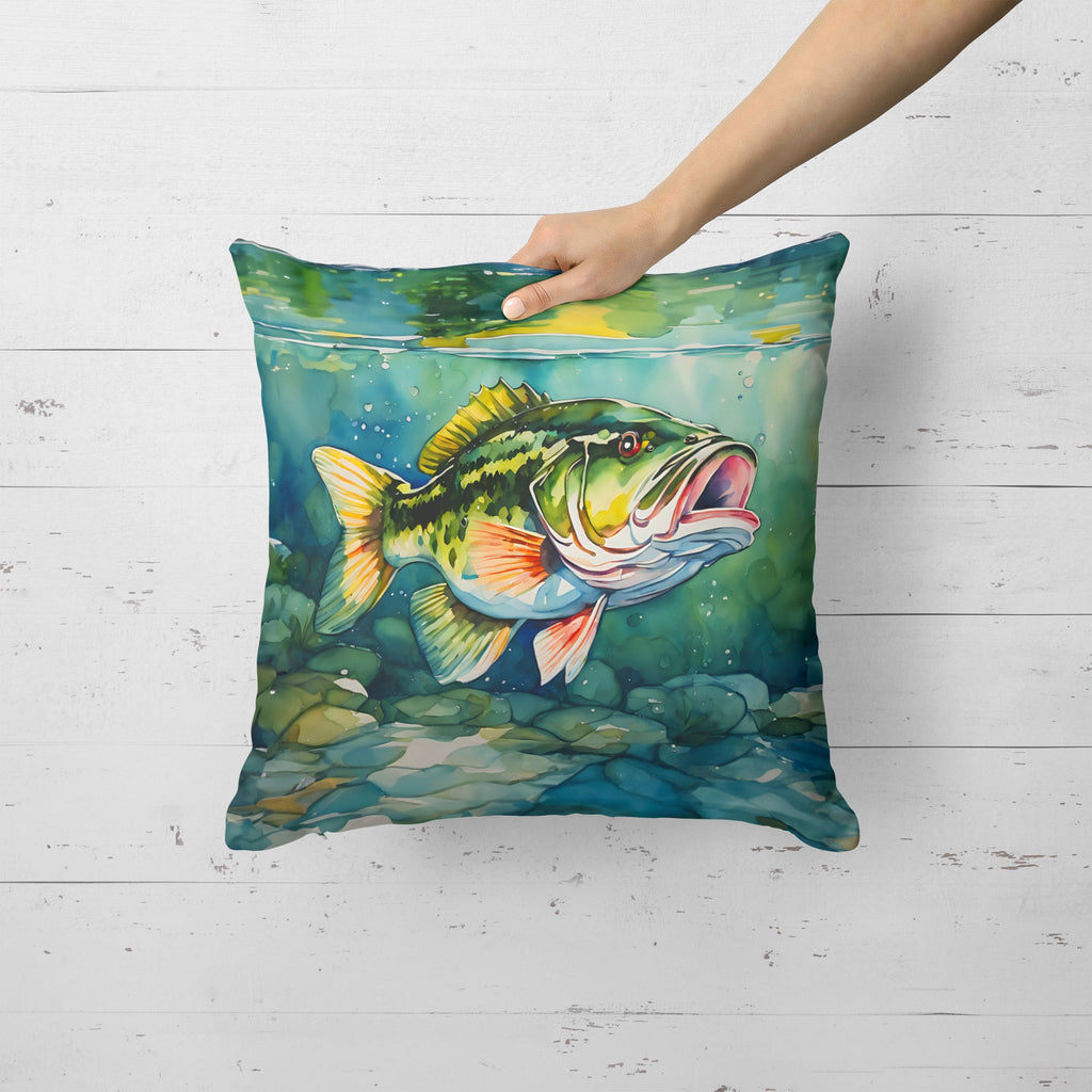 Largemouth Bass Decorative Throw Pillow 18x18 Indoor Outdoor Accent Cushion, Fabric Cover with Insert for Sofa, Bed, Porch & Living Room