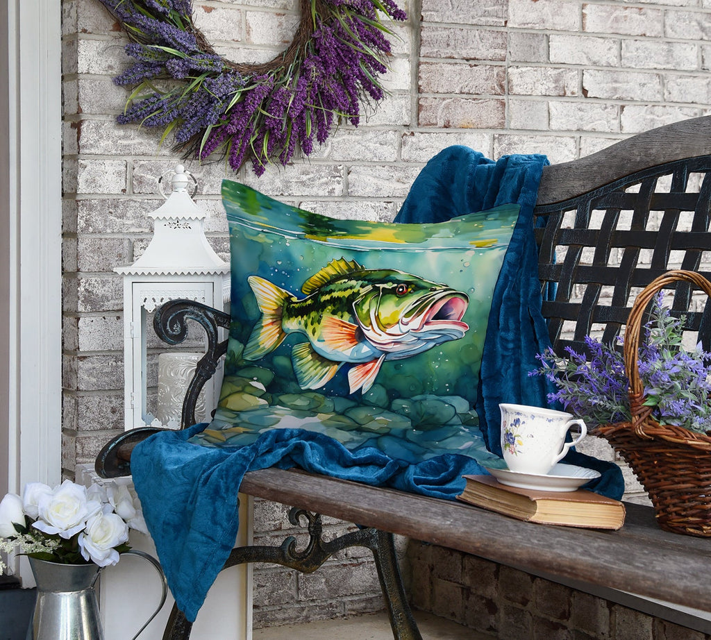 Largemouth Bass Decorative Throw Pillow 18x18 Indoor Outdoor Accent Cushion, Fabric Cover with Insert for Sofa, Bed, Porch & Living Room