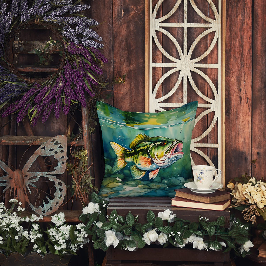 Largemouth Bass Decorative Throw Pillow 18x18 Indoor Outdoor Accent Cushion, Fabric Cover with Insert for Sofa, Bed, Porch & Living Room