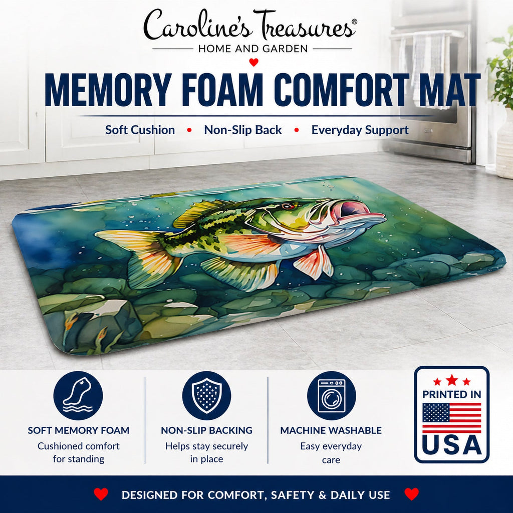 Largemouth Bass Memory Foam Kitchen Mat Machine Washable Anti-Fatigue Cushion Comfort Bath or Kitchen Rug