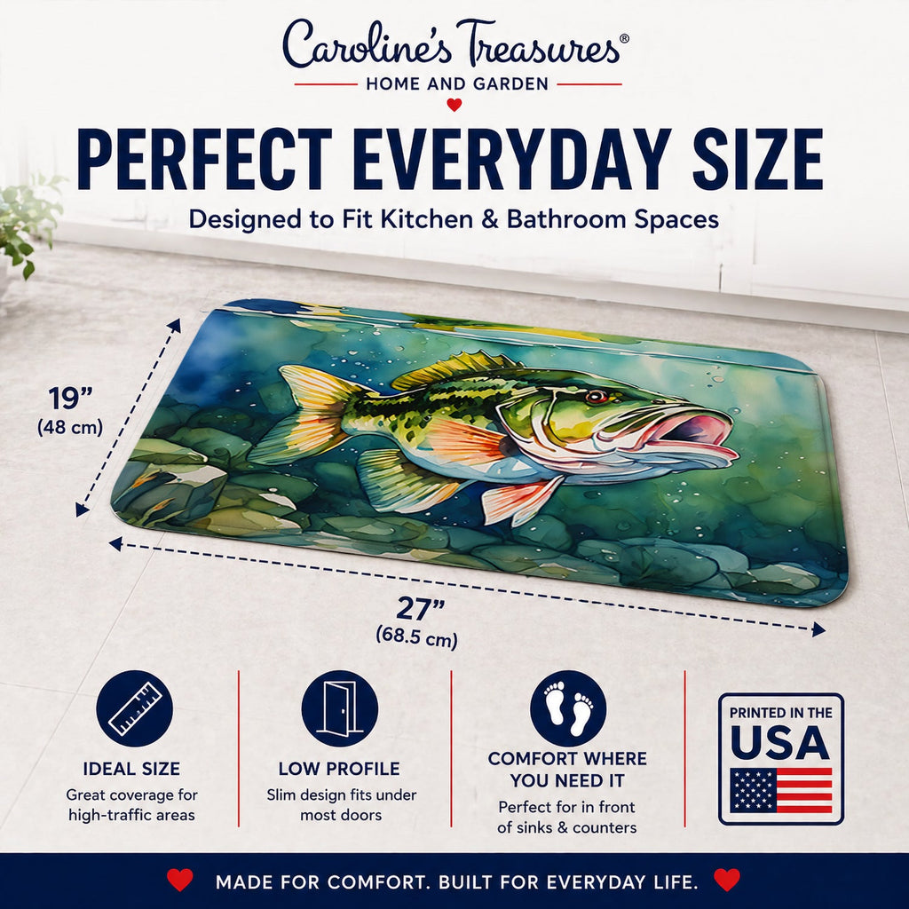 Largemouth Bass Memory Foam Kitchen Mat Machine Washable Anti-Fatigue Cushion Comfort Bath or Kitchen Rug