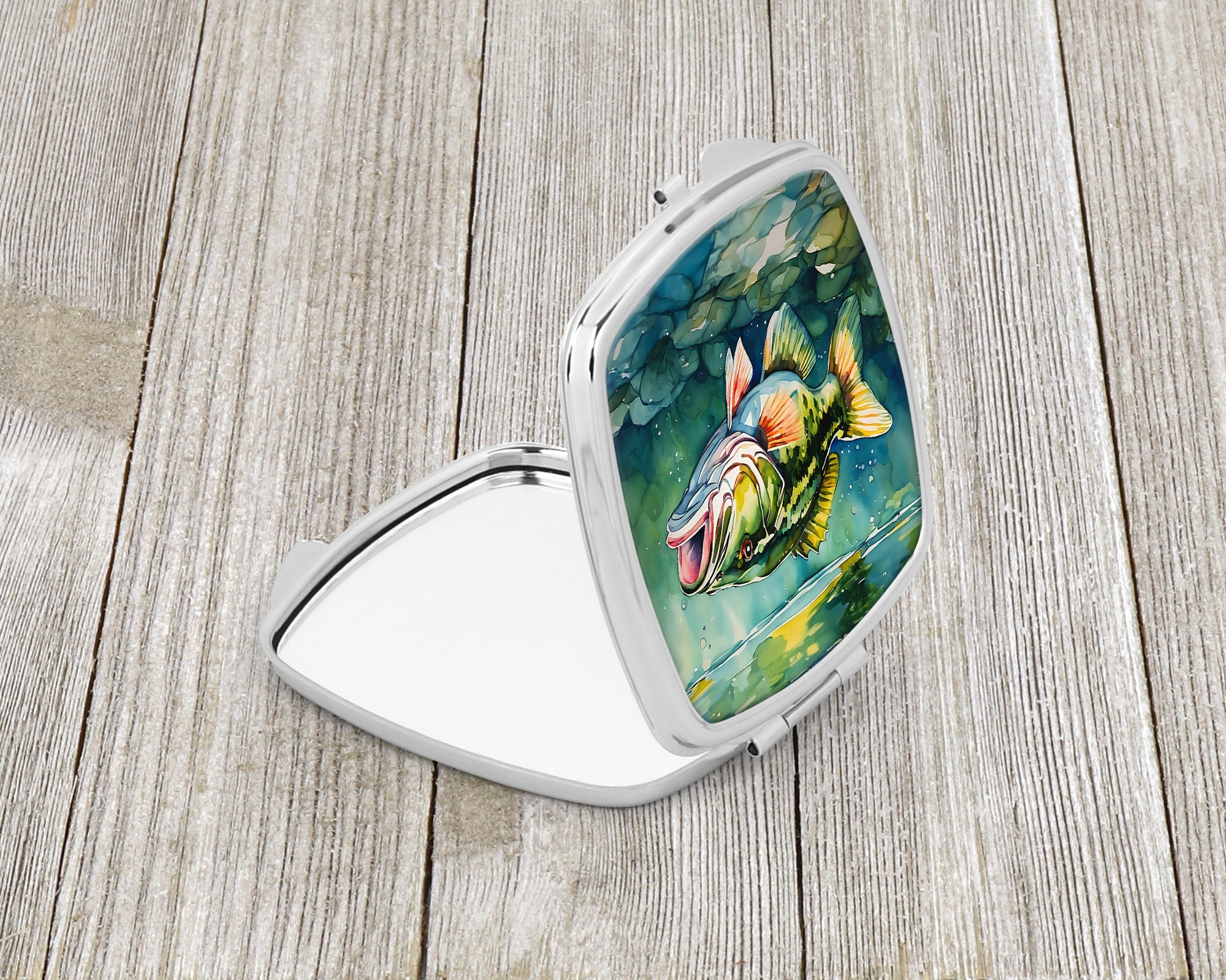 Largemouth Bass Compact Mirror Decorative Travel Makeup Mirror for Women Girls Gifts Pocket Makeup Mirror Folding Handheld
