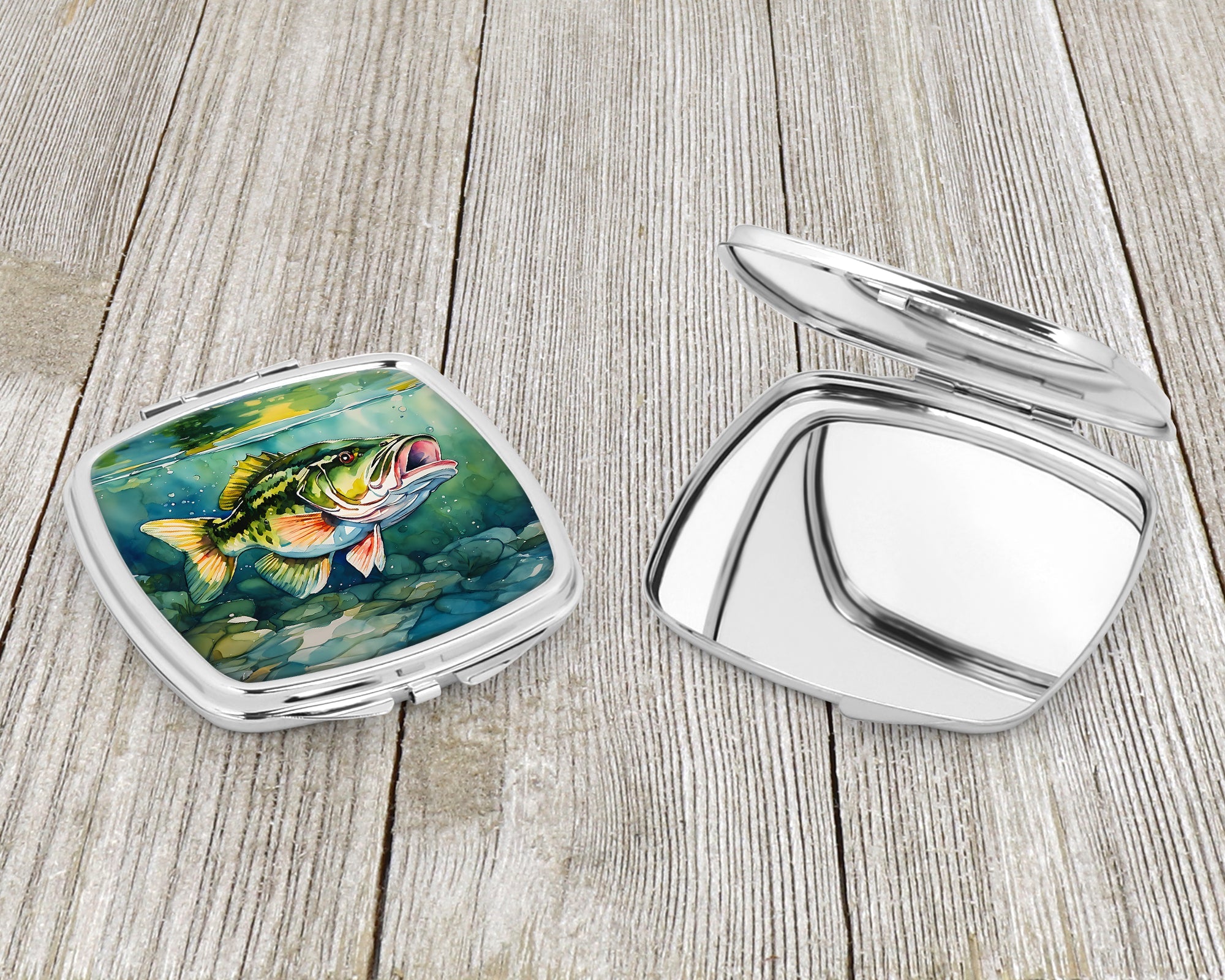 Largemouth Bass Compact Mirror Decorative Travel Makeup Mirror for Women Girls Gifts Pocket Makeup Mirror Folding Handheld