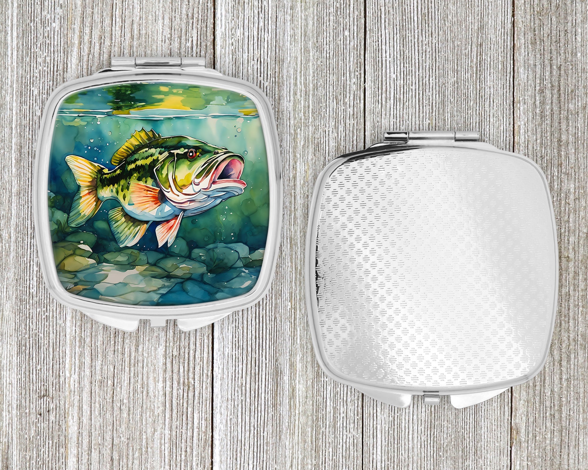 Largemouth Bass Compact Mirror Decorative Travel Makeup Mirror for Women Girls Gifts Pocket Makeup Mirror Folding Handheld
