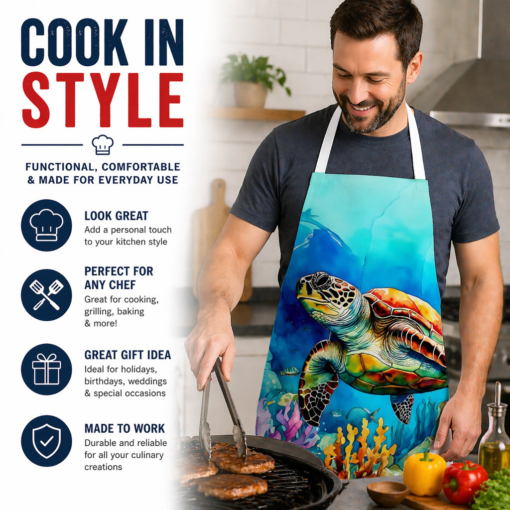 Loggerhead Sea Turtle Apron Cooking Kitchen Server Baking Crafts Gardening for Adult Women Men, Unisex, Large, Multicolor