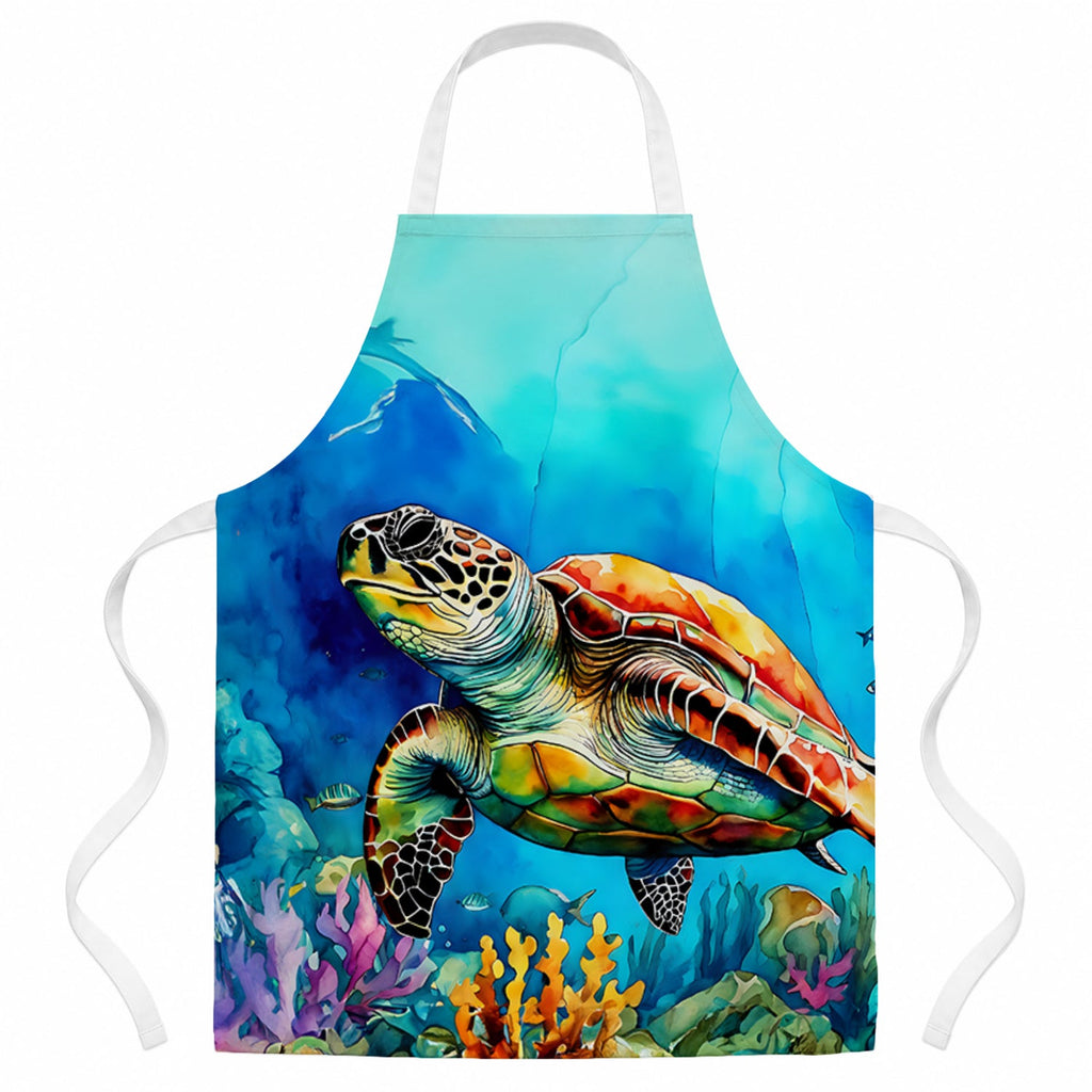 Loggerhead Sea Turtle Apron Cooking Kitchen Server Baking Crafts Gardening for Adult Women Men, Unisex, Large, Multicolor