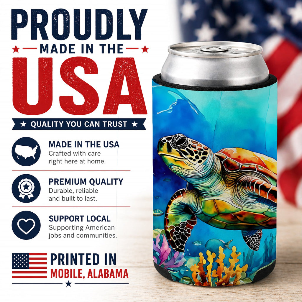 Loggerhead Sea Turtle Can or Bottle Hugger Cooler Sleeve for Standard 12 oz Cans, Insulated Foam Beer & Soda Can Hugger Reusable