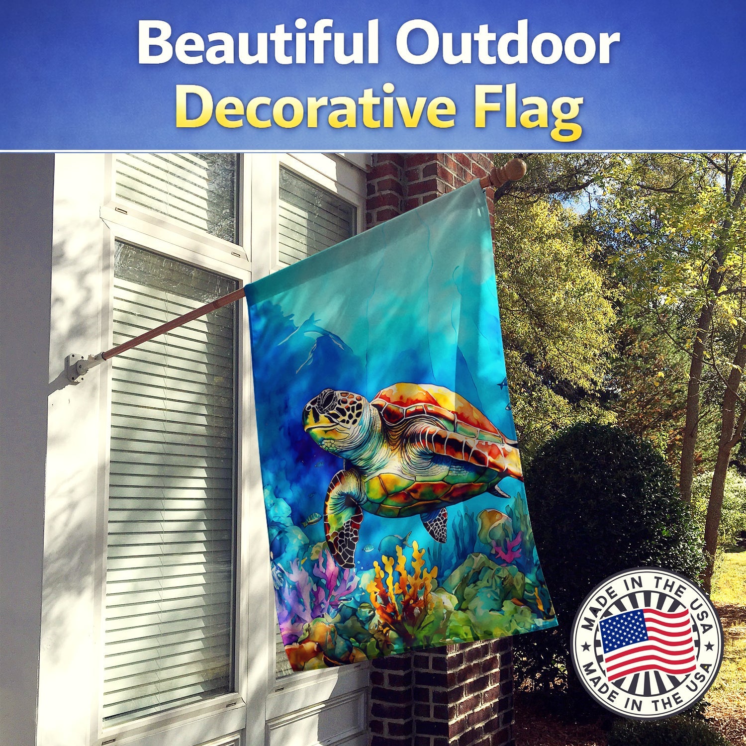 Loggerhead Sea Turtle House Flag 28x40 Porch Sleeve Pole Decorative Outside Yard Banner Artwork Wall Hanging, Polyester