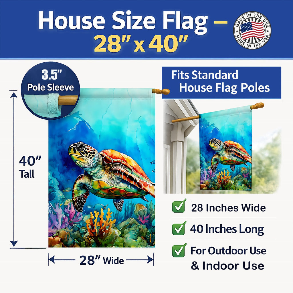 Loggerhead Sea Turtle House Flag 28x40 Porch Sleeve Pole Decorative Outside Yard Banner Artwork Wall Hanging, Polyester