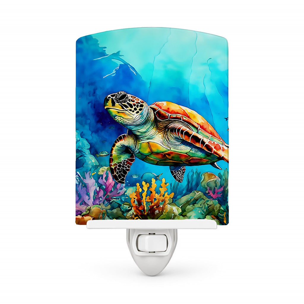 Loggerhead Sea Turtle Ceramic Night Light Compact, UL-Certified, Ideal for Bedroom, Bathroom, Nursery, Hallway, Kitchen, 6x4x3, Multicolor