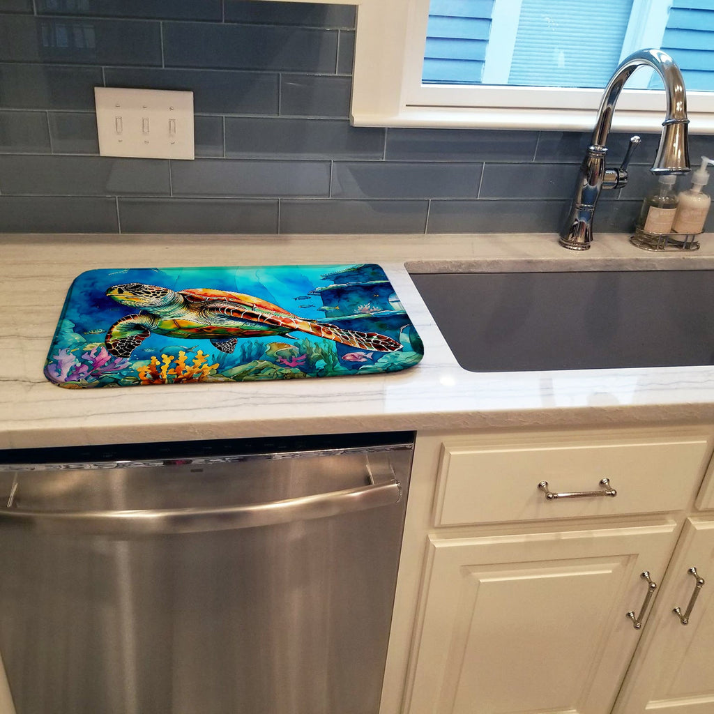 Loggerhead Sea Turtle Dish Drying Mat Absorbent Dish Drying Mat Pad for Kitchen Counter Dish Drainer Mat for Countertop, 14 x 21", Multicolor