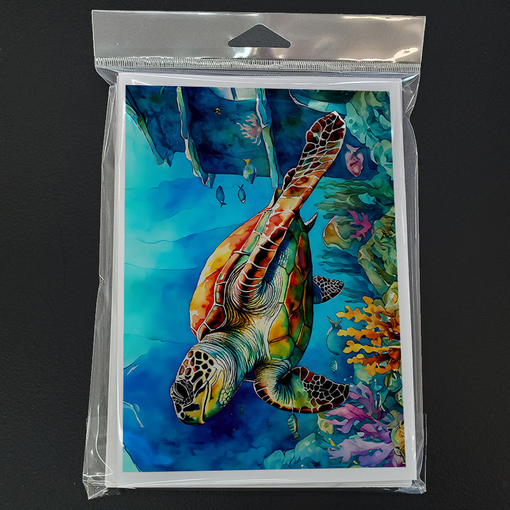 Loggerhead Sea Turtle Greeting Cards Pack of 8 Blank Cards with Envelopes Whimsical A7 Size 5x7