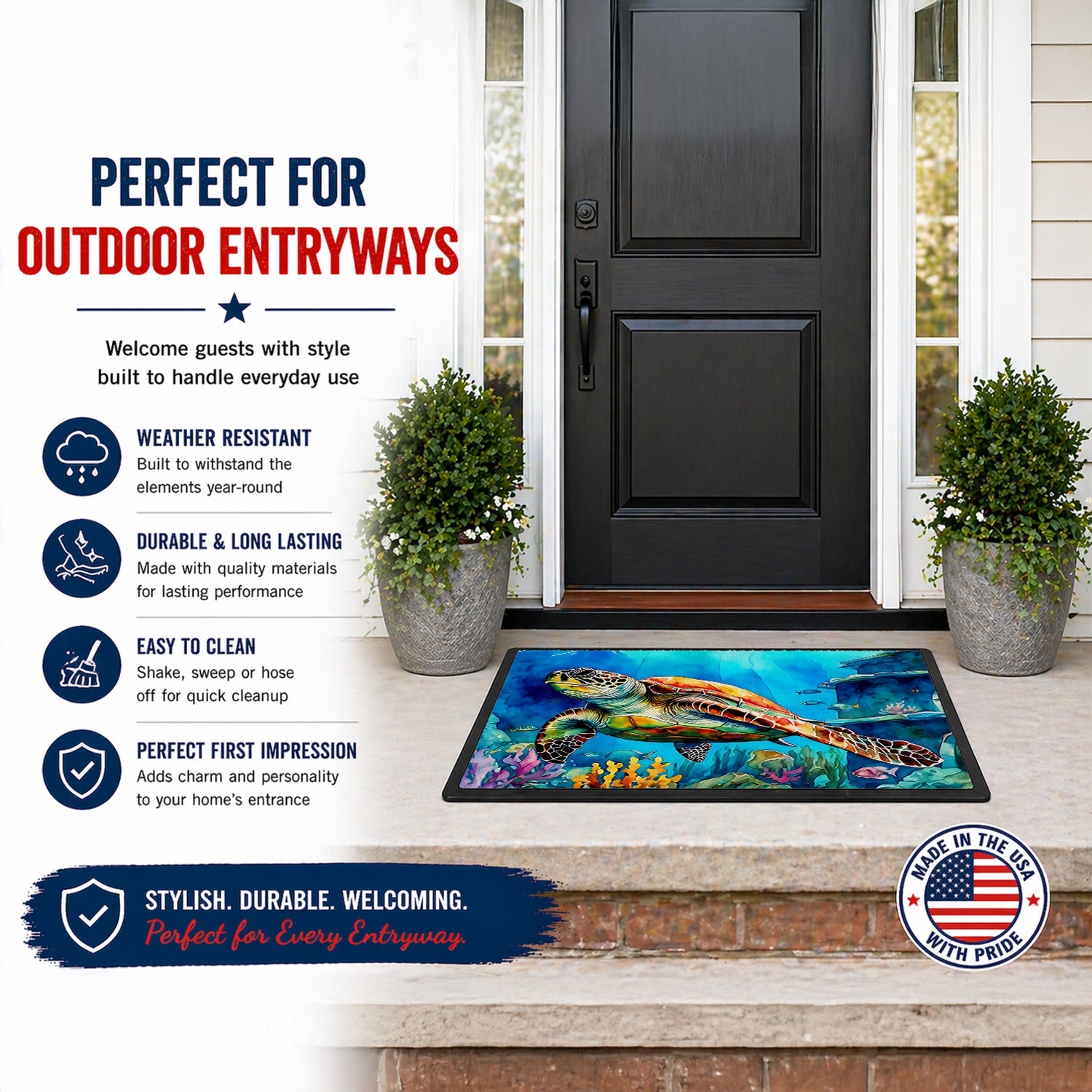 Loggerhead Sea Turtle Doormat Indoor Outdoor 24H X 36W Front Door Mat Rugs for Entryway, Non Slip Washable Low Pile,