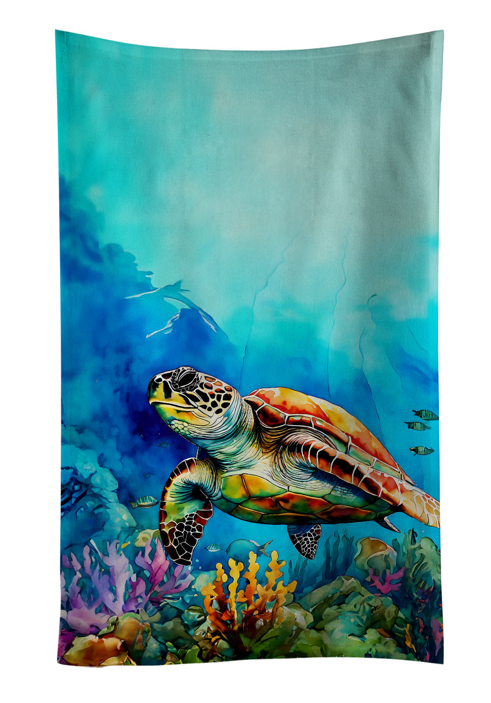 Loggerhead Sea Turtle Kitchen Towel Velour Plush Front and Cotton Loop Back Machine Washable